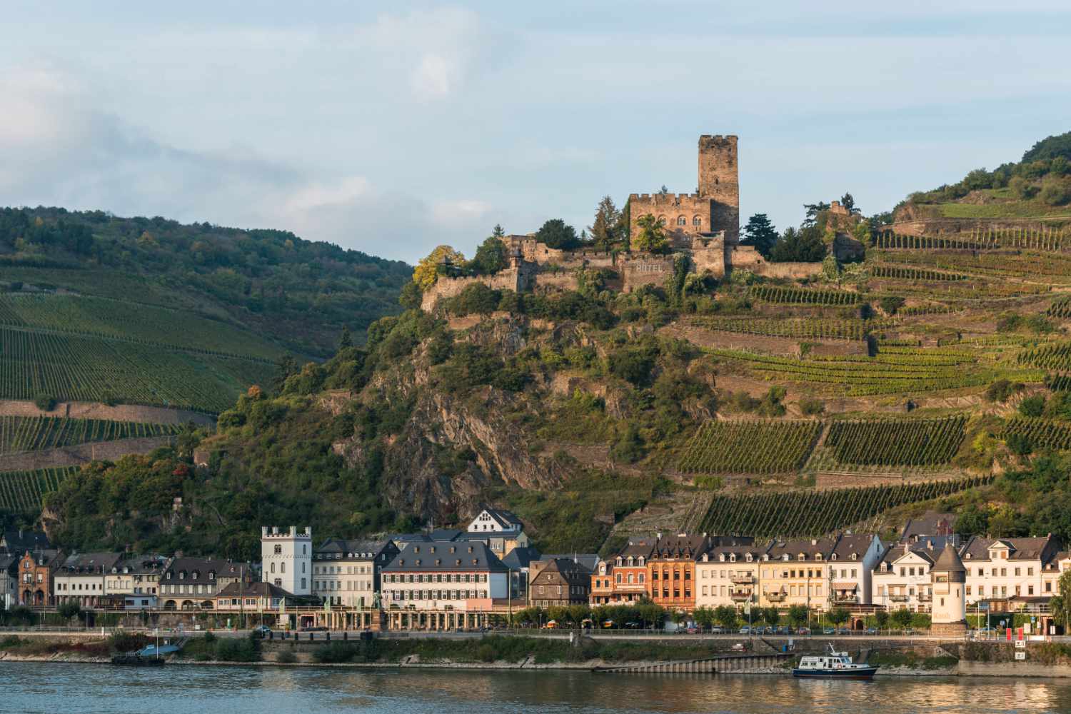 A view of Kaub and the Gutenfels Castle from southwest, Wikimedia DXR